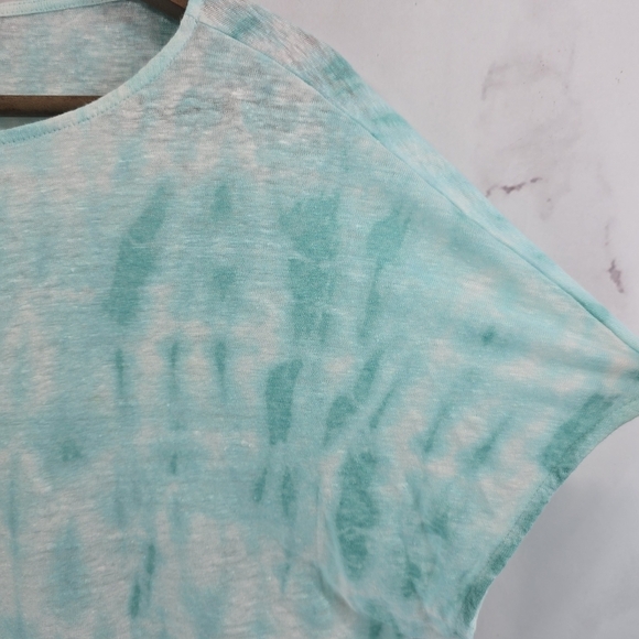 Lauren Ralph Lauren Top Womens Medium Blue Tie Dye Linen Short Sleeve Tee T - Picture 9 of 10